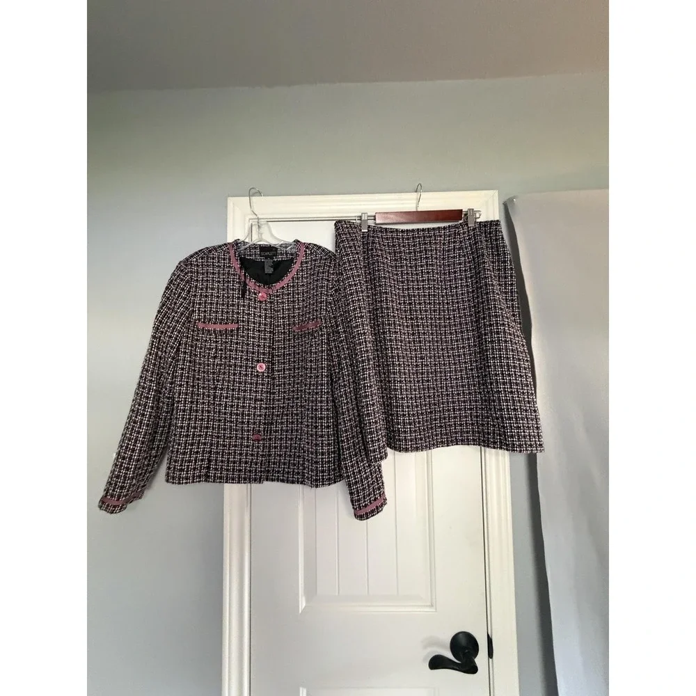 Scarlett Skirt Suit Womens 18 Black Pink Boucle Check Jacket 2 Piece Set Career
